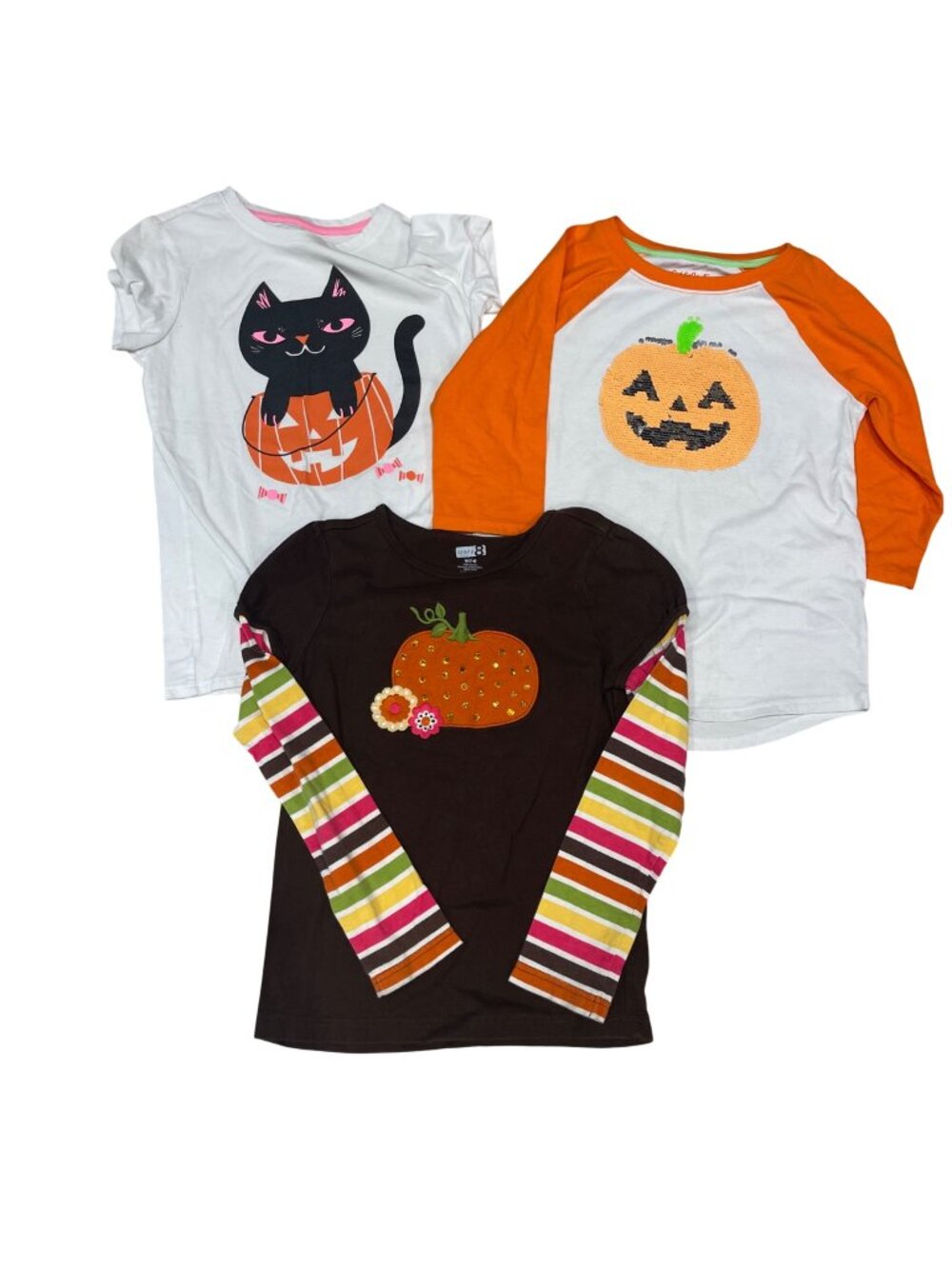Cat & Jack, Crazy 8 Halloween Knit Tee Bundle Girls Size M (7/8) Pumpkin Sequins